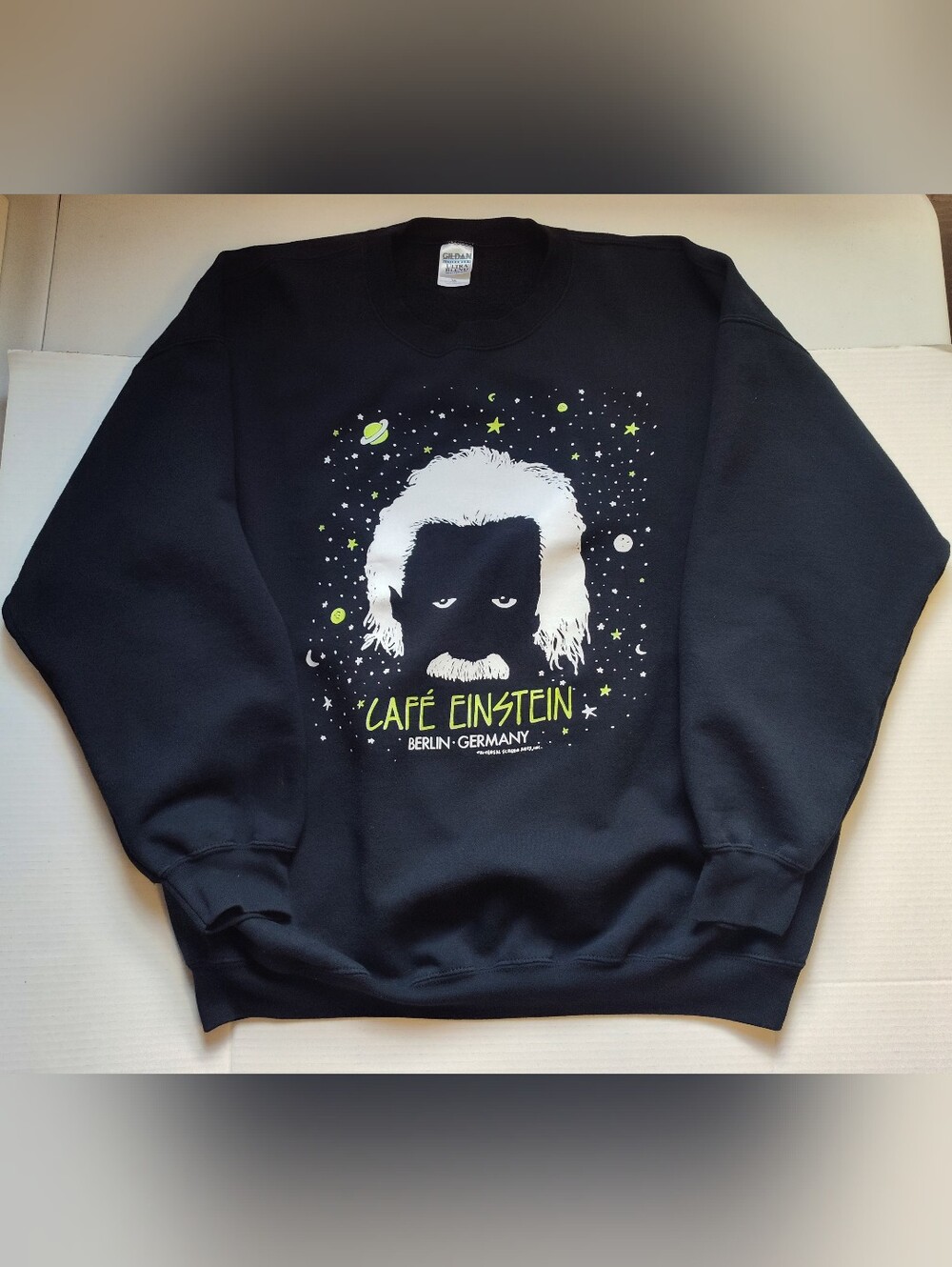 Vtg 1990s 2XL Albert Cafe Einstein Berlin Germany Black Sweatshirt